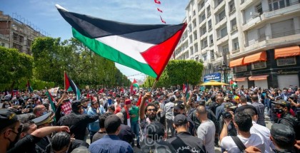 بالصور.. آلاف التونسيين  يشاركون في مسيرة تضامنية مع الشعب الفلسطيني منددين بجرائم الاحتلال